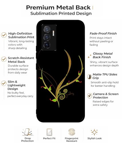 Image of Yellow Pattern Design Premium 2D Printed Metal Back Case Cover for Vivo V23E 5G / Y75 4G