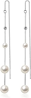 925 Sterling Silver Pearl Dangle Earrings Chain for Women Teen Girls Pearl Dangling Earrings Threader Tassel Wedding Bridal Dangle Earrings