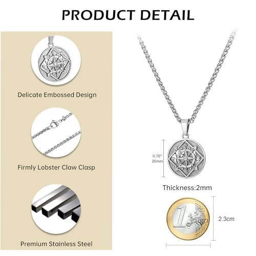 murtoo Compass Necklace for Men Women, Stainless Steel Necklace with Compass Coin Pendant, Gold Silver Mens Necklace Gift Ideal2