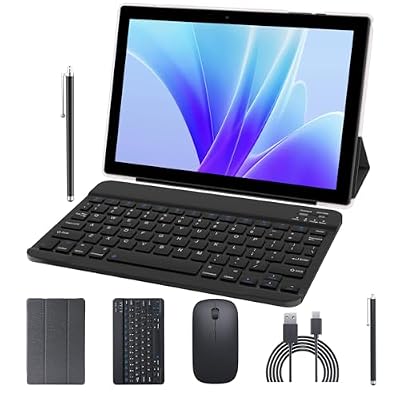 Android Tablet with Keyboard 10 inch 2 in 1 Tablets incldue Case Mouse Stylus, 3GB RAM 64GB ROM 1024GB Expand Quad-Core Tablet PC, 6000mAh Battery, 8MP Camera, 1280x800 FHD, WiFi, Google Certified