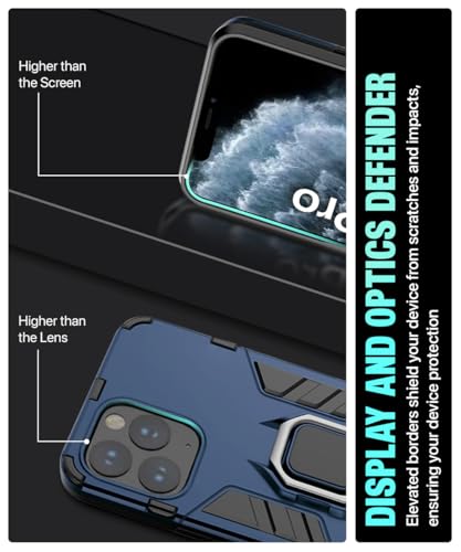 Image of WOW IMAGINE Shock Proof Back Case Mobile Cover for Apple iPhone 11 Pro | Back Cover Case (Tough Armor | Hybrid PC + TPU | Ring Holder & in-Built Kickstand | Blue)