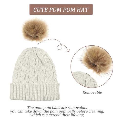 3 Pieces Kids Knitted Woolen Hat Winter Warm Pom Beanie Cap With Detachable Pom for 1-3 Years Old Girls Boys4
