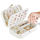 Fantastic Boom Jewelry Box, Travel Jewelry Organizer for Women, Double Layer Jewelry Travel Organizer, PU Leather Jewelry case for Earrings, Necklaces, Bracelets, Rings, White Beige