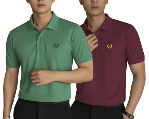 Image of MACK JONNEY Men's Solid Polo T-Shirt | Premium Cotton Blend | Regular Fit | Short Sleeve | Collared Casual Wear|Pack of 2 -MJ-157