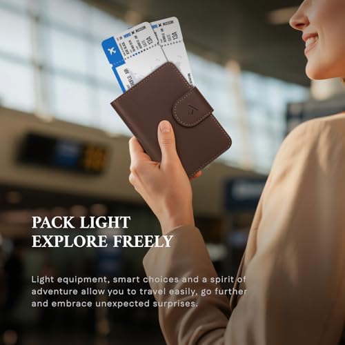 Image of ALLIVE Passport Holder for Travel, Genuine Leather Passport Holder with AirTag Hidden, Rfid Passport Cover Travel Wallet for Airport Essentials, Travel Must Haves Gifts (Coffee Brown)