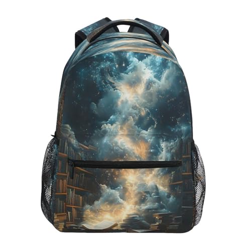 Bookshelf Bookworm Cloud Sky Backpack for School Boys Girls Adults Kids Bookbag Laptop Bag 15L