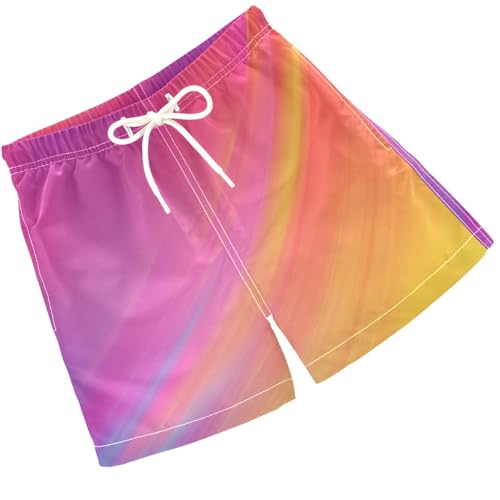 Pigsaly Boys Swim Trunks Colorful Orange Pink Gradient Boys Board Shorts Swimsuit Swimwear Summer Bathing Suit XS