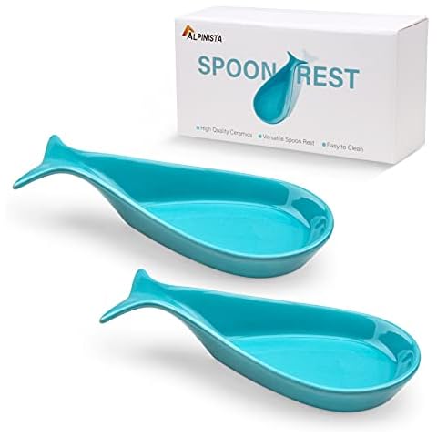 ALPINISTA Spoon Rest Kitchen Ceramic Spoon Holder Stand for Table-Blue, 2 Pack Cover