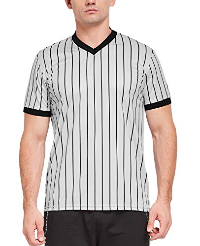 Fitst4 Basketball Officials Grey Wrestling V-Neck Performance Referee Shirt Ref Jersey Uniform Umpire Costume With Short Sleeve Black Pinstripes For Basketball Football Soccer #TOP1