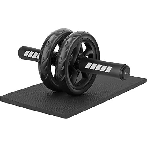 RYACO Bauchroller, Bauchtrainer AB Roller, Bauchmuskeltrainer AB Wheel Set, mit Rutschfester, inkl. Kniematte/Knieauflage, für Männer und Frauen, Bauchmuskeltraining, Schwarz Cover