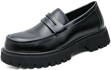Men's Leather Platform Chunky Slip-On Penny Loafers Classic Round Toe Lug Sole Business Casual Formal Work Shoes - Image 3