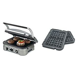 Cuisinart GR-4N 5-in-1 Silver Griddler, Black Dials, and Waffle Plates