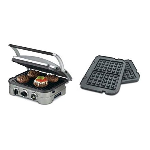 Cuisinart GR-4N 5-in-1 Silver Griddler, Black Dials, and Waffle Plates Bundle