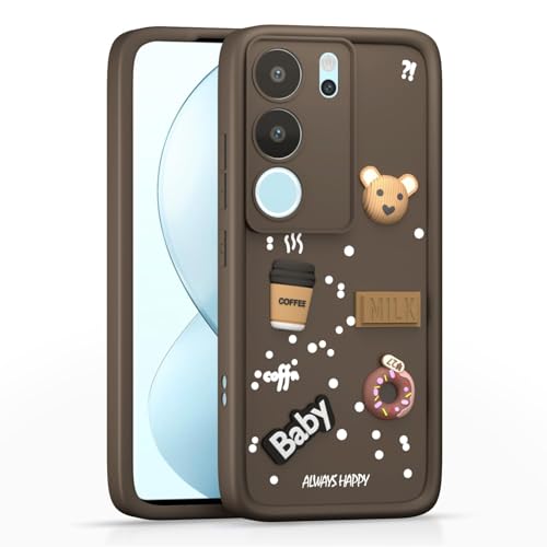 Image of Bintage Cute Fun Ball | Taddy Cartoon 3D Smiley Coffee Cup | Milk Donut | Full Camera Protection Back Cover Compatible for Vivo V2251 / Vivo V29 PRO - Brown