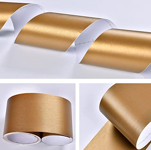 Tooldeco Brushed Imitation Metal Stickers Self-Adhesive Baseboard Wall Borders Door Frame Window Frame Decoration Stainless Steel Frame Stickers Border,3.9 Inch X 196 Inch (Dark Gold) #TOP2