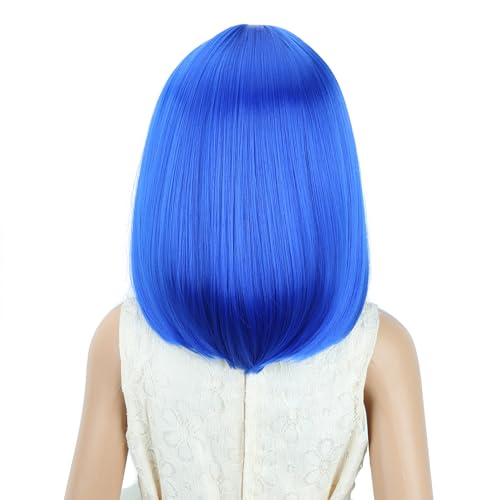 Image of Kids Blue Wig Girls Royal Blue Bob Wig Child Short Bob Wig Middle Part Wig for Kids Synthetic Wigs with Wig Cap