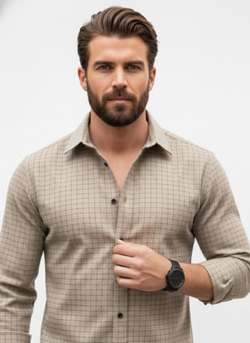 Image of Amazon Brand - INKAST Men's Slim Fit Button Down Dress Shirts Textured Long Sleeve Casual Hawaiian Shirt