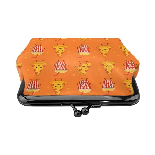 Pu Leather Buckle Coin Purse Popcorn Pizza Design Girls Kiss-Lock Change Purse Wallets2