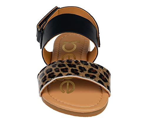 Image of bebe Girl's Sparkly and Strappy Glitter Leatherette Flat Sandals with Adjustable Strap (Toddler /Little Kid)