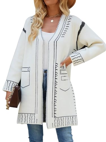 Leoparts Women's Open Front Cardigan Long Sleeve Graphic Knit Open Sweaters Outerwear Coat - Main Image
