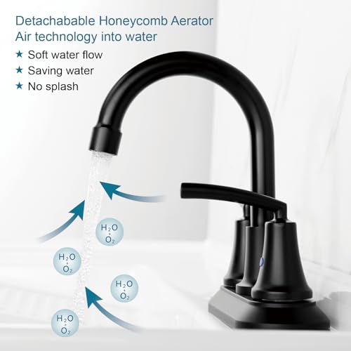 RKF 4 inch Matte Black Bathroom Sink Faucet 2-Handle Centerset Bathroom Faucet 360 Swivel Spout Vanity Faucets for Sink 3 Hole Basin Lavatory Mixer Tap BF023-MB - Thumbnail 4