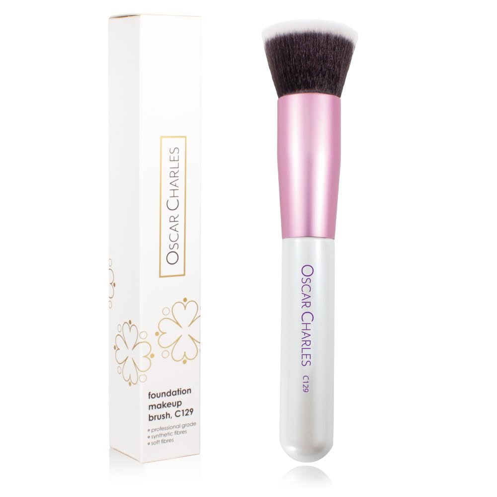 Foundation Brush C129, Flat Top foundation brush for liquid Makeup Brush Pink/White