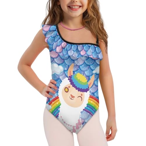 TOADDITDO One Piece Swimsuits for Girls Cute Animals Print Ruffle One Shoulder Bathing Suit with Adjustable Strap3