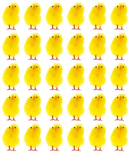 REDSTAR Pack of 30 Fluffy Yellow Easter Chicks - Mini Fluffy Chicks for Easter Decorations Egg Hunt Toys Kids Bonnet Accessories - Small Yellow Baby Chicken Decorations for Kids Craft Activities