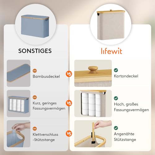 Lifewit Toilettenpapier Aufbewahrungskorb, Bambus Badezimmer Organizer, Klopapier Aufbewahrungsschrank für Enge Räume, Toilet Paper Behälter mit Deckel, 30L, Beige 5