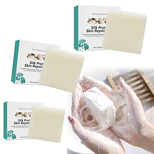 Silk Protein Skin Repair Soap,3Pcs Natural Skin Repair Soap,Goat Milk Soap Silk Protein Soap Remove MitesTender White,Control Oil Cleansing Soap,Net Acne Moisturizing Repair,for All Skin Types