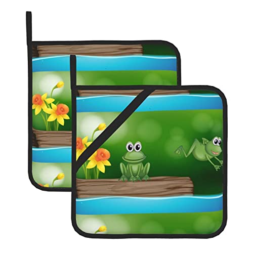 Two Green Frogs Pot Holders Sets Of 2 Heat Resistant Non-Slip Potholder For Microwave Cooking Baking Oven End Dishes And Bbq #TOP6