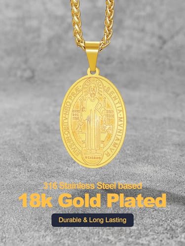 Image of U7 Saint Michael Necklace for Men,Stainless Steel /18K Gold Plated St Michael Archangel /Saint Benedict /Saint Christopher Pendant Amulet Necklace for Men Women