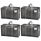 VENO 4 Pack Moving Bags and Large Christmas Storage Bins with lids. Alternative to Moving Boxes, Packing Supplies for College. Extra Large Heavy Duty Totes for Packaging (Dark Gray, 4 Pack)
