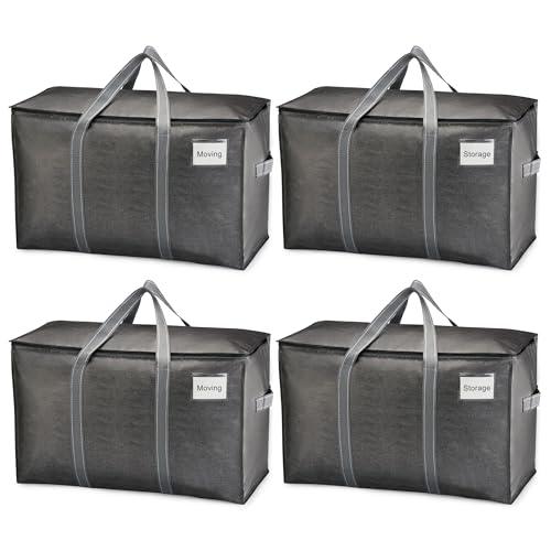VENO 4 Pack Heavy Duty Moving Bags, Extra Large Storage Bags with Reinforced Handles & Strong Zippers, Foldable & Reusable Moving Box Alternative for Clothes & Dorm Storage by VENO - Used condition - US$20.62
