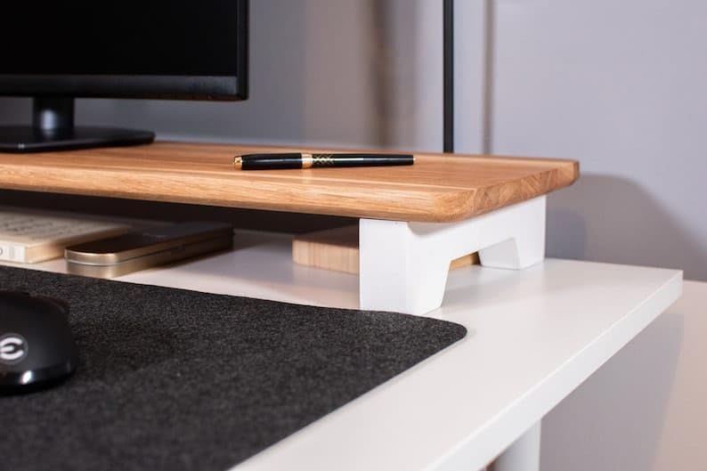 Image of Wooden Computer Monitor Stand, Monitor Riser Desk Shelf Desktop Stand TV Laptop Riser (Single Shelf, 80cm Long)