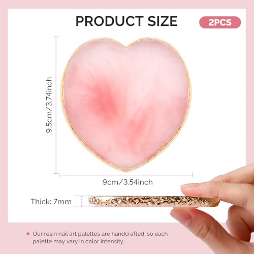 Image of MelodySusie 2Pcs Heart Resin Nail Art Palette with Spatula, Professional Gel Polish Mixing Board & Nail Training Companion for Practice Hands & Fingers, Pink & White
