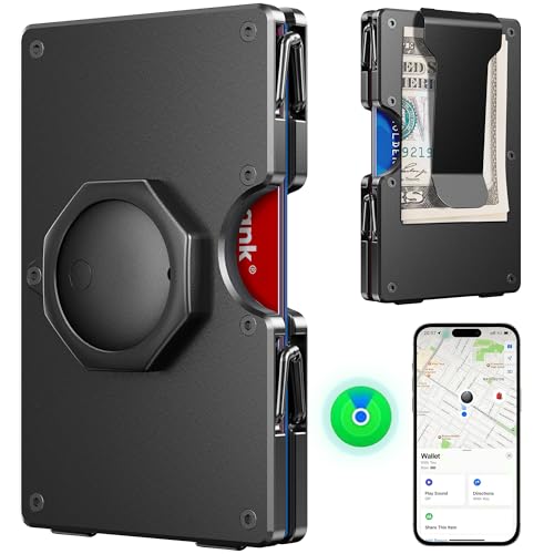 BIIGELL Wallet for Men - Air Tags Metal Wallet Work with Apple Find My(iOS Only), Mens Wallet with Removable Money Clip, RFID Blocking Credit Card Holders, Slim Wallet Tracker(Air Tags included)