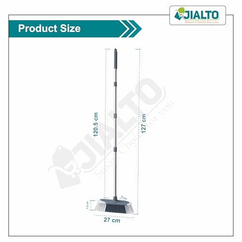 Image of JIALTO Floor Cleaning Broom with Long Stainless Steel Handle, Soft Dense Bristles, Adjustable Extendable Rod, Multipurpose Sweeping Brush for Home, Kitchen, Bathroom & Outdoor Cleaning