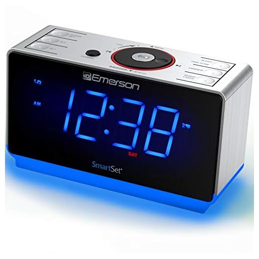 Emerson Radio ER100112 Smartset Clock Radio with Bluetooth Speaker, USB Charging, Night Light, 1.4" Blue Jumbo Display & Dual Alarm
