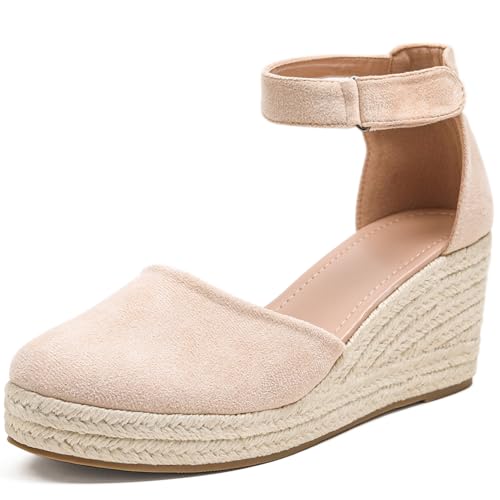 Image of Womens Espadrilles Sandals, Closed Toe Platform for Women Ankle Strap Casual Comfortable Wedge Sandals