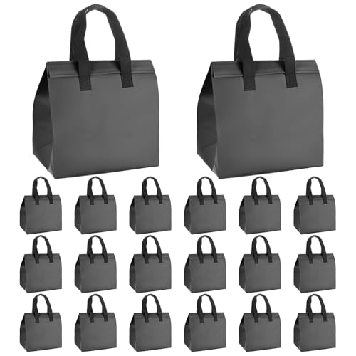TIXIPEM 20PCS Bulk Insulated Take Away Bags 9.4in, Black, Thermal