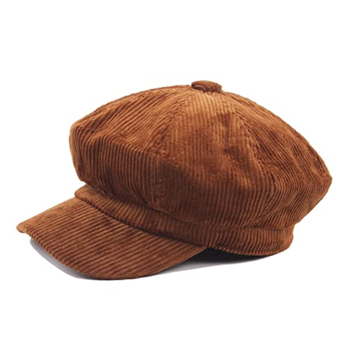 Corduroy Newsboy Cap For Female Male Vintage Berets Hat For Women Men Autumn Winter Casual Bucket Octagonal Cap Brown #TOP5