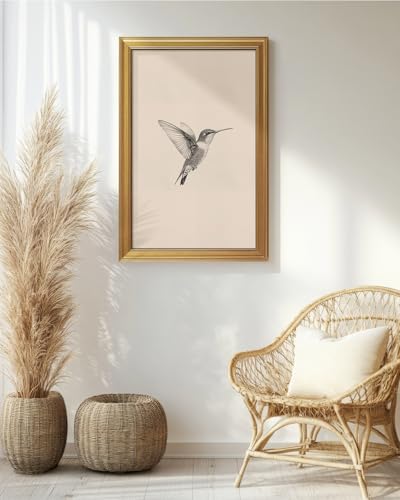Image of VIYYIEA Vintage Gold Framed Wall Art for Living Room, Birds Canvas Prints Home Decor, Sketch Painting Picture, Bedroom Wall Decor Gifts for Friends or Family -【Hummingbird】-(36L x 24W)