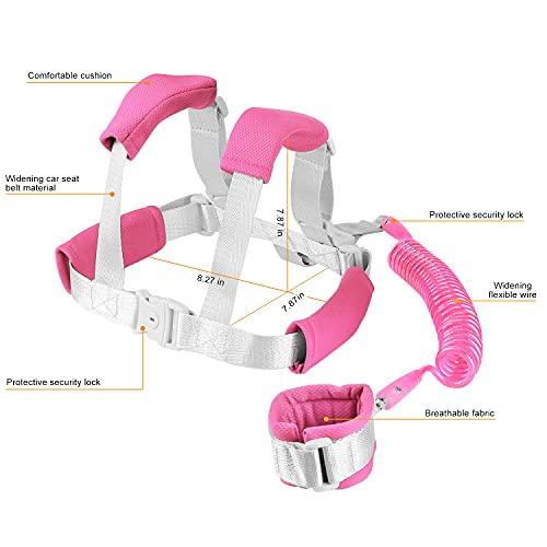 2 in 1 Toddler Leash Anti Lost Wrist Link Pink Safety Harness with Lock for Kids, Baby Leash Anti Lost Wrist Link Safety Wrist Link for Toddlers(Pink 8.2 Ft) …