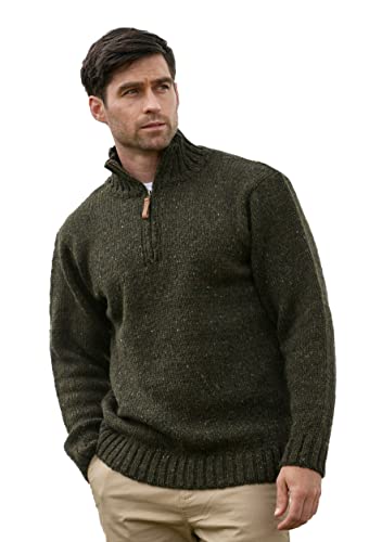 Aran Crafts Men's Irish Cable Knitted Half Zip Sweater (100% Donegal Wool)