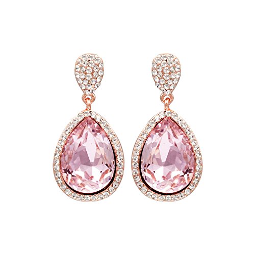 Pink Austrian Crystal Rhinestone Bridal Teardrop Earrings Wedding Dangle Earrings Bridesmaids,Rose Gold