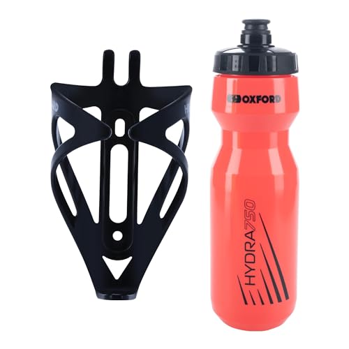 Oxford Bike Bottle Holder and 750ml Red BPA-Free Water Bottle Set, Durable Matt Black Cage