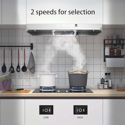 SNDOAS 30 inch Range Hood Ducted/Ductless Convertible Stainless Steel Range Hood Under Cabinet with Rocker Button Control,Vent Hood with LED Light,2 Speed Exhaust Fan,Under Cabinet Hood,Silver - 1