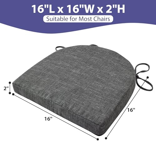 Image of IPYNBAP Chair Cushions for Dining Chairs, Kitchen Chair Cushions, 16'' x 16'' x 2'', Non Slip Indoor Seat Cushions, Chair Pads for Dining Chairs with Ties & Removable Cover, Set of 2, Dark Grey
