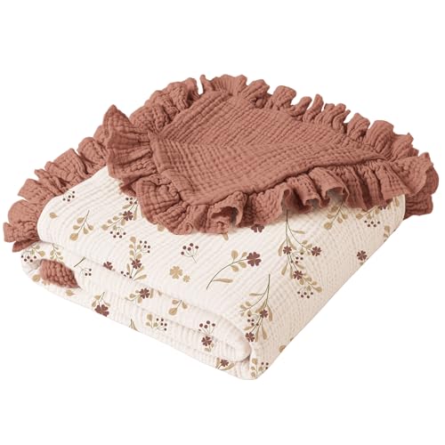 Image of Konssy Flounce Muslin Baby Blankets, Cotton Crib Blanket for Baby Infant Toddler, Super Soft and Lightweight Nursery Blankets 40"x36" (Posy)